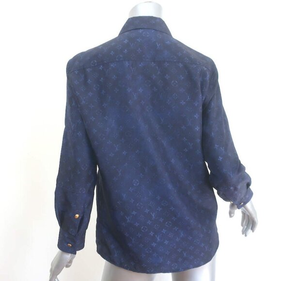 Louis Vuitton Monogram Cloud Masculine Shirt Navy Printed Silk Size 38 - Picture 6 of 8